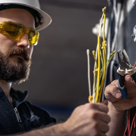 male-electrician-works-switchboard-with-electrical-connecting-cable